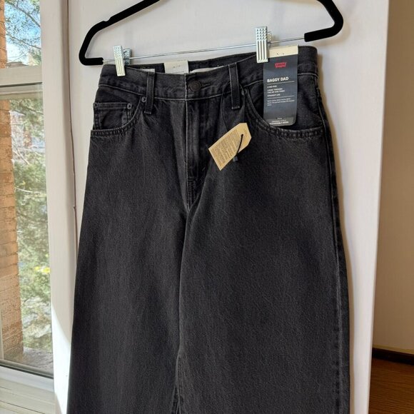NWT Levi's Baggy Dad Jeans Mid Rise Straight Leg Boot Barn Black 25 x 30 - Picture 6 of 13